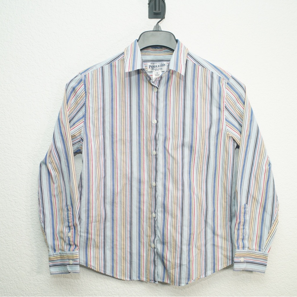 Pendleton Womens Blue Multi Stripe Vintage Long Sleeve Button Down Shirt Small